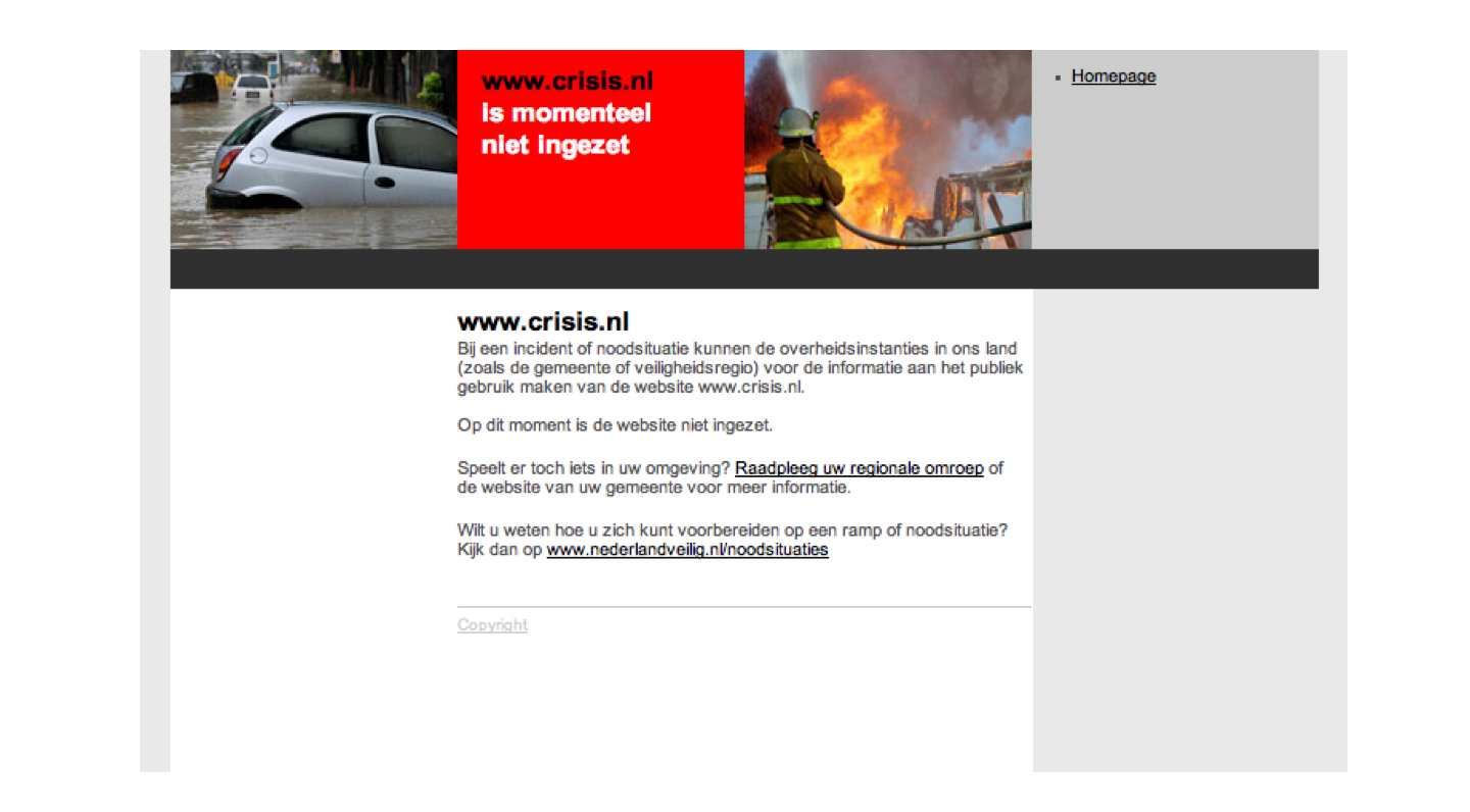 Crisiswebsite van de overheid in 2011